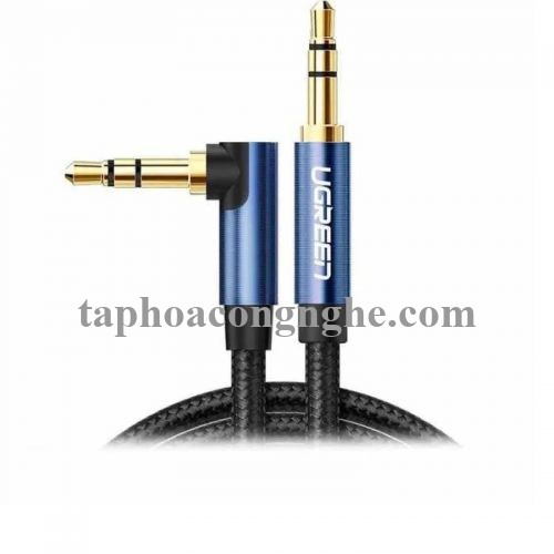 ugreen 60178 0.5M bẻ góc 90 độ cáp 3.5mm màu đen đầu xanh dương mạ vàng 24k 50cm AV112 30060178